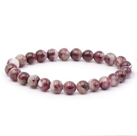 BRACELET BOULE 08MM TOURMALINE ROSE SUR QUARTZ