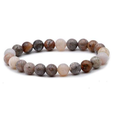 BRACELET BOULE 08MM AGATE PLUME