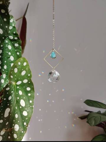 BOHO Suncatcher en laiton cristal de verre et AMAZONITE