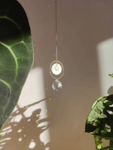 SOLAR, Laiton, Nacre blanche et cristal de verre